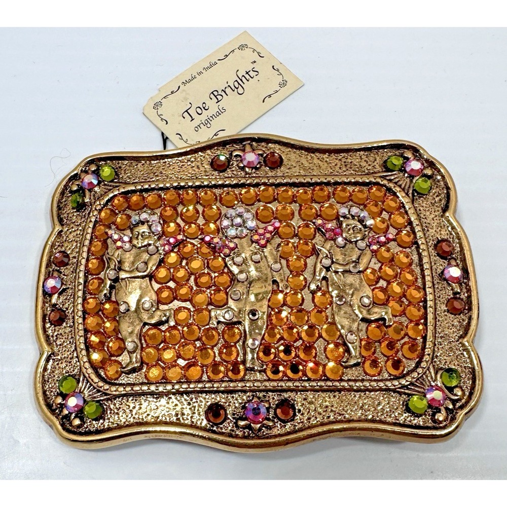 Toe Brights Cherub Angel Rhinestone Belt Buckle Gold Tone Made In India